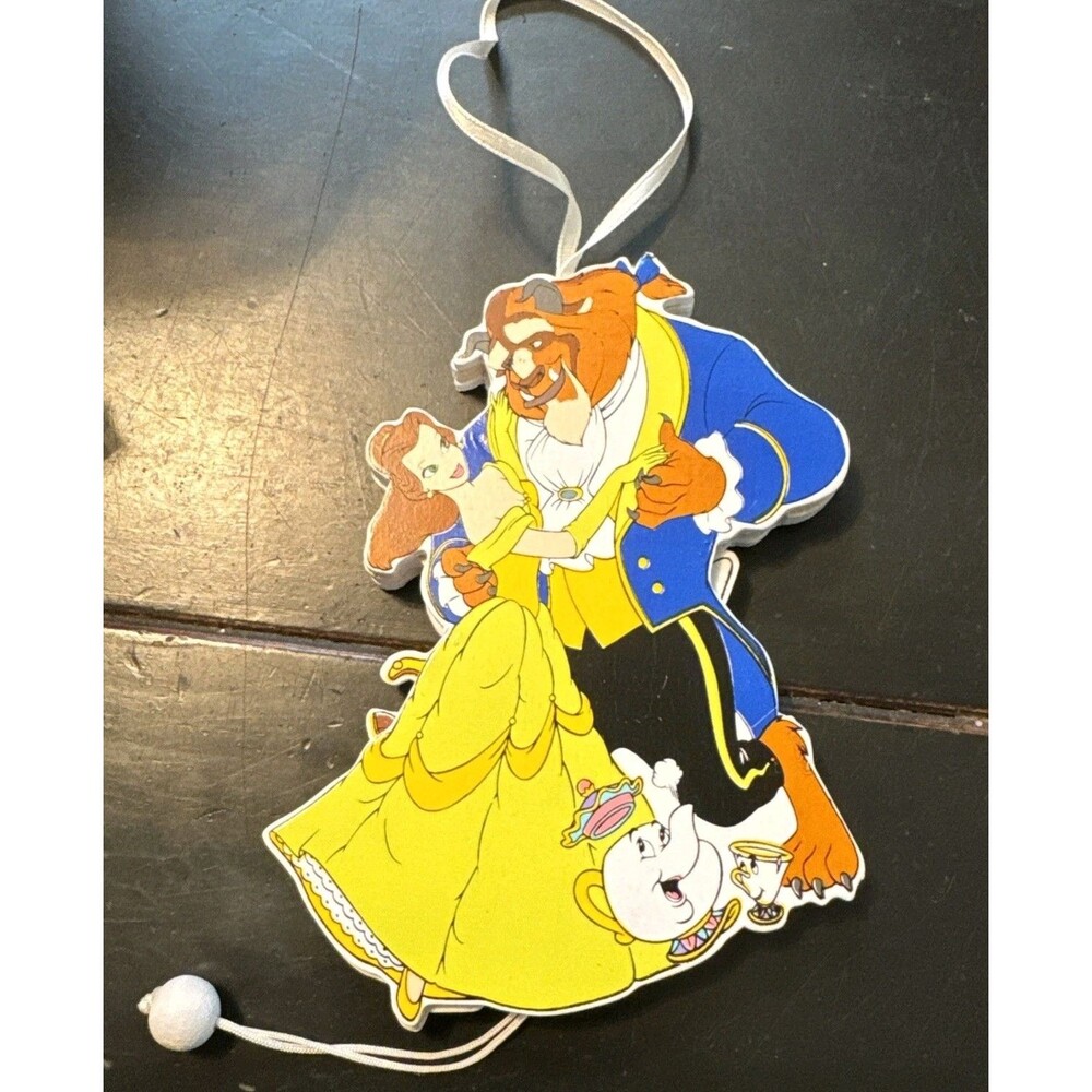 Vintage Rare Disney Beauty And The Beast Woden Kurt Adler Christmas Ornament